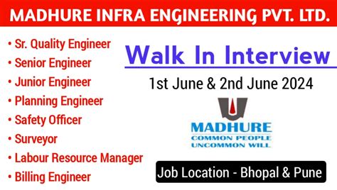 Madhure Infra Engineering Pvt Ltd Mega Recruitment Drive 2024 Walk In Interview Date 1st