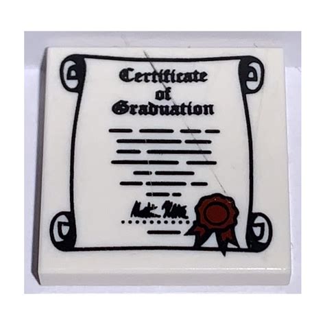 LEGO White Tile 2 X 2 With Scroll With Certificate Of Graduation With