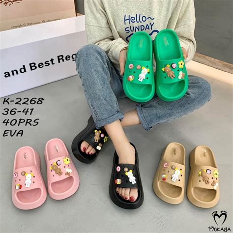 Jual Sandal Fuji Slop Platform Tebal Jibbitz Bear Flower Gemoy Import Mky K 2268 36 41 Shopee