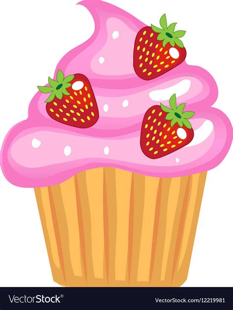 Cute Cupcakes Flat Cartoon Style Cake With Cream Vector Image