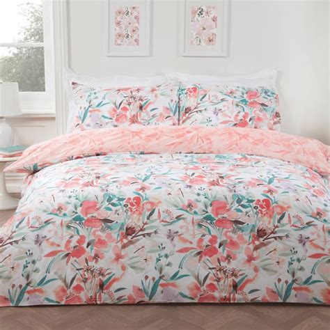 Watercolour Floral Single Duvet Cover Set Coral Brandalley