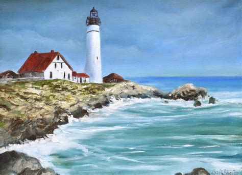 Lighthouse Oil Painting On Canvas Seascape Wall Art Portland Head