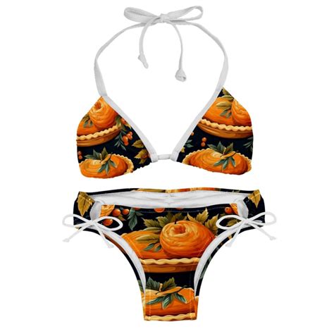 Thanksgiving Pumpkin Pie Detachable Sponge Bikini Set Adjustable