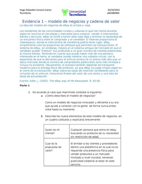 Evidencia 1 Modelos Para La Cadena De Valor Tecmilenio Al Evidencia 1