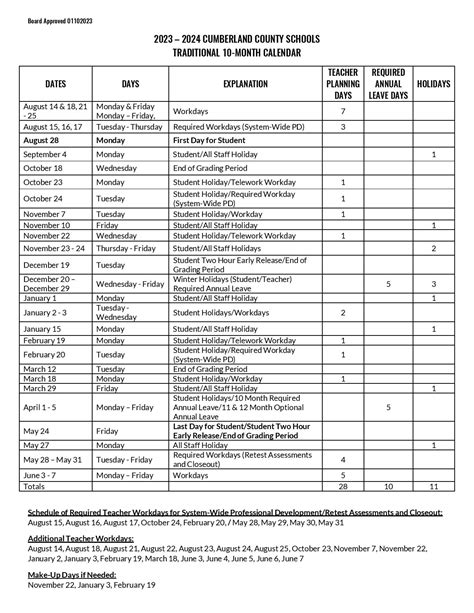 Cumberland County Schools Calendar Holidays 2024-2025