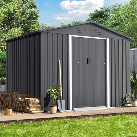 6x8 Ft Outdoor Storage Shed Double Sloping Roof Garden Shed Metal Shed
