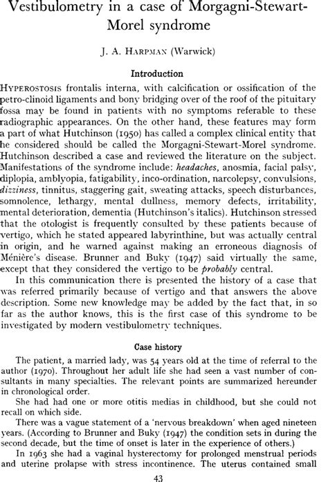 Vestibulometry In A Case Of Morgagni Stewart Morel Syndrome The