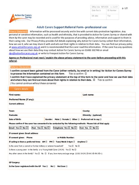 Fillable Online Adult Carers Support Referral Form Professional Use Fax