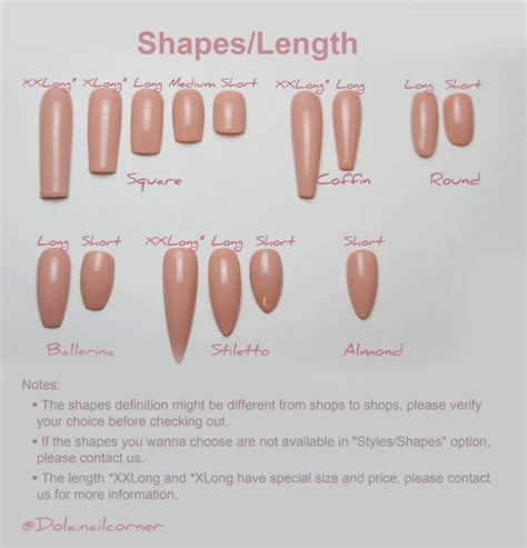 Nail Size & Shapes Guide – Dola's Nail Corner