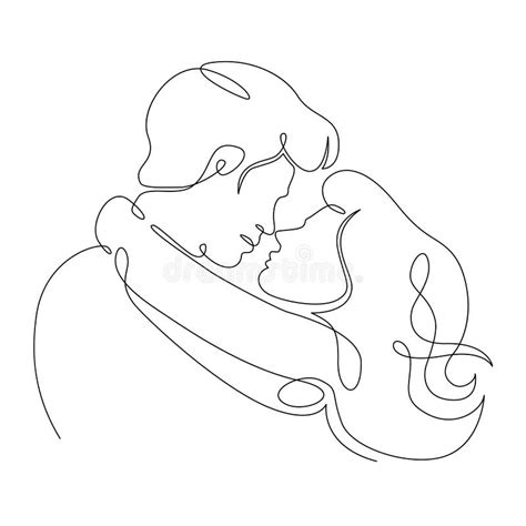 Continuous Single Drawn Line Art Doodle Love Couple Kiss Stock Image