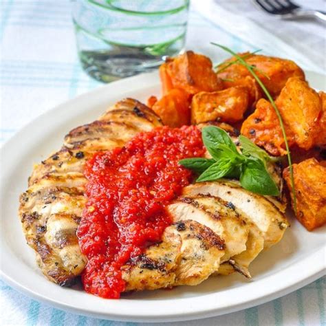 Lemon Herb Grilled Chicken With Roasted Red Pepper Sauce