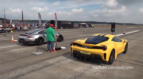 Porsche Gt Rs And Ferrari Pista Engage In Lairy Drag Race