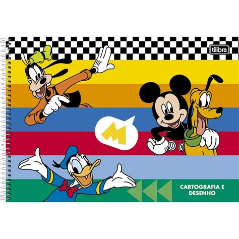 Caderno De Desenho Espiral Capa Dura Fls Pateta Donald Mickey