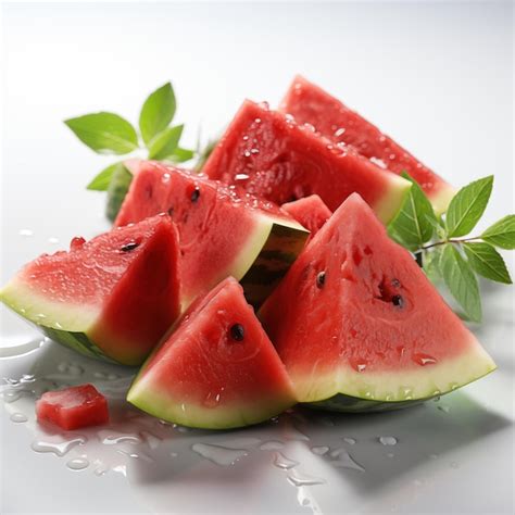 Premium Ai Image Slices Of Ripe Watermelon With Water Drops On White