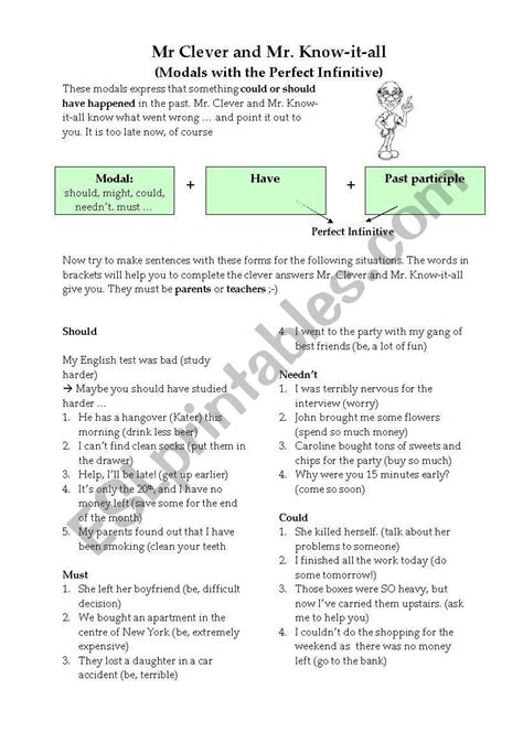 Modals With The Perfect Infinitive Esl Worksheet By Elderberrywine