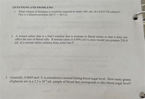 Solved QUESTIONS AND PROBLEMS 1. What volume of Solution A | Chegg.com 