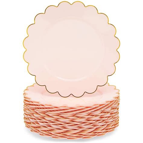 50 Pack Pink And Gold Plastic Plates 9 Inch Scalloped Plates With Gold