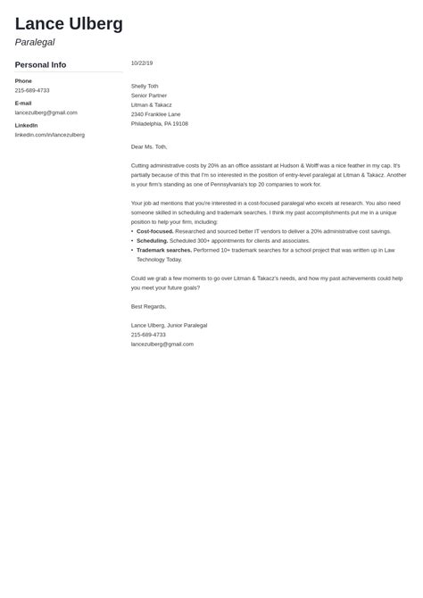 Paralegal Cover Letter Examples And Ready To Use Templates