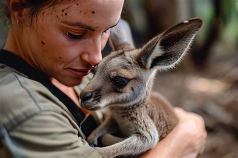 Premium Photo A Wildlife Rehabilitator Nursing A Baby Kangaroo Ai