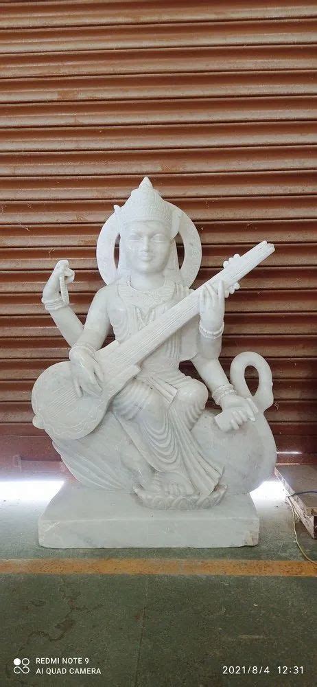 Plain Hindu Saraswati Mata Marble Statue White Marble Saraswati Murti