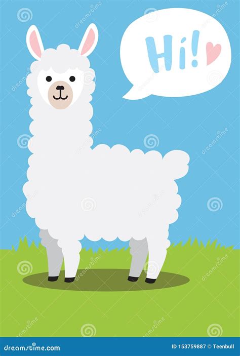 Cute Funny Llama Cartoon. Lama Vector Drawing On A Bright Background Saying Hi, Simple Funny ...