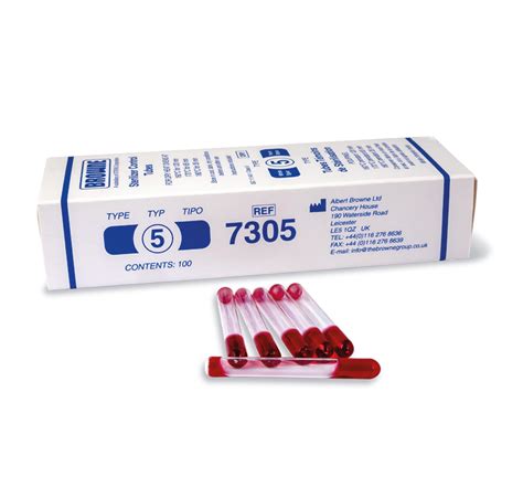 Liggende æske fra Albert Browne med røde Sterilizer Control Tubes til ...