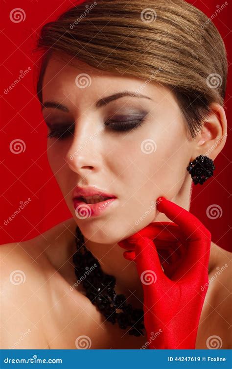 Beautiful Girl In Red Gloves Stock Image Image Of Fine Caucasian