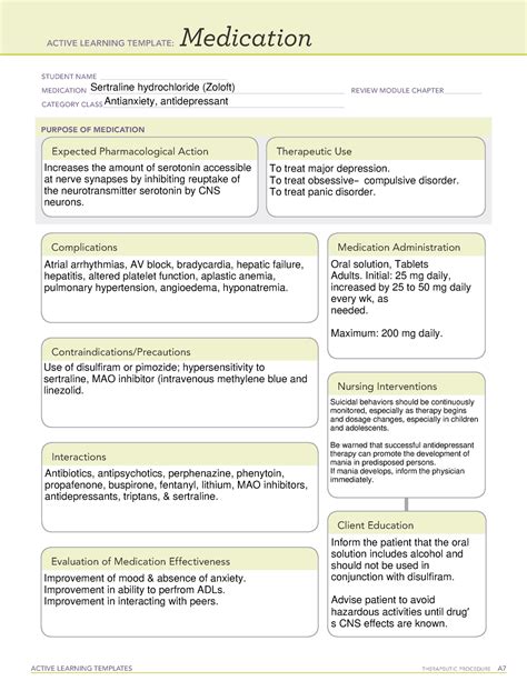 Sertraline Hydrochloride Zoloft Active Learning Templates