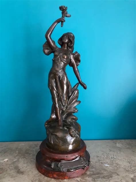 STATUE RÉGULE FEMME Signée Charles Ruchot Art Nouveau Fleurs des