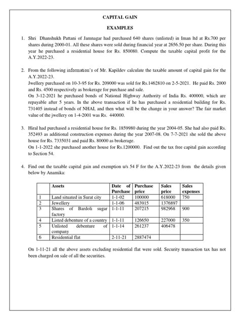 Capital Gain Examples | PDF