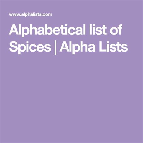 Alphabetical List of Spices | A-Z Spices Catalog