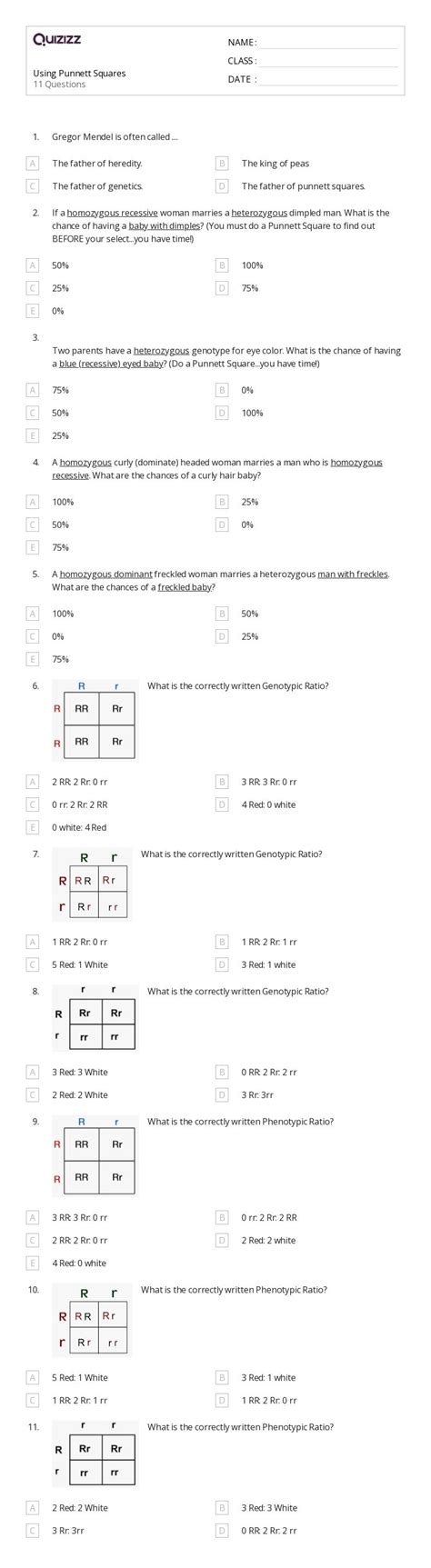 50 Punnett Squares Worksheets On Quizizz Free And Printable