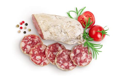 Salami Curado Aislado En Fondo Blanco Cocina Italiana Con Mucha