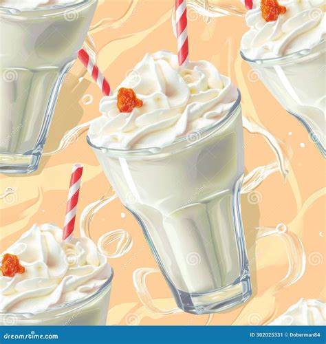 Vanilla Milkshakes In Elegant Glasses Decorated With Whipped Cream