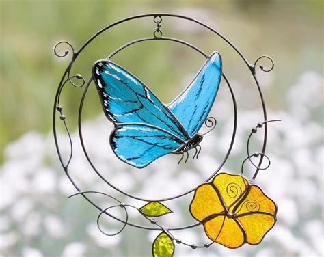 Morpho Butterfly Stained Glass Window Hangings Mothers Day Ts Custom Stained Glass Fly Insect