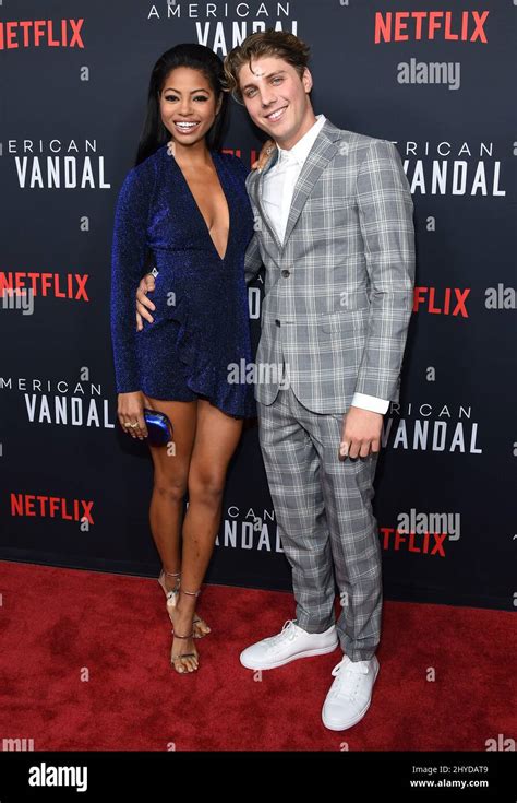 Camille Hyde and Lukas Gage attending the screening of 'American Vandal' in Los Angeles Stock ...