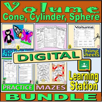 Volume Of Cone Cylinder And Sphere Digital Learning Station BUNDLE