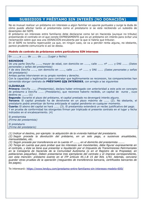 Modelo Contrato Prestamo Entre Particulares Sin Intereses Actualizado