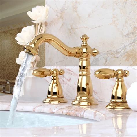 Luxurious Gold 3 Holes Bathroom Faucets 2017 Wholesale New Arrival