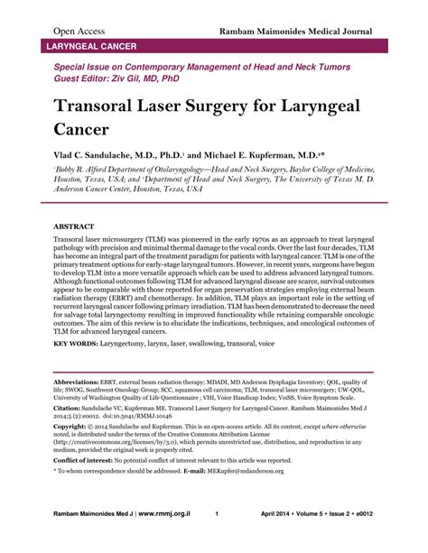 Pdf Transoral Laser Surgery For Laryngeal Cancer