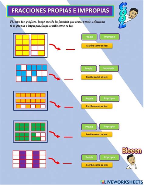 Reconocer A Las Fracciones Propias E Impropias Worksheet