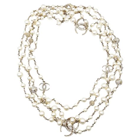 Chanel Vintage Gold Plated Cc Resin Dice Pearl Super Long Necklace For