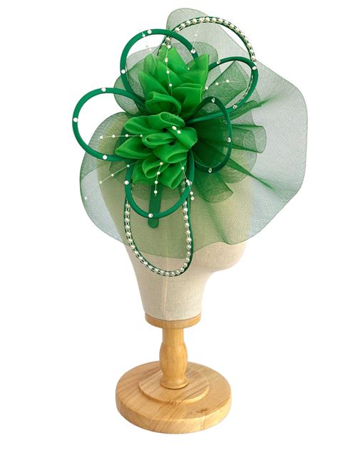 Large Emerald Green Fascinator With Pearl Loops