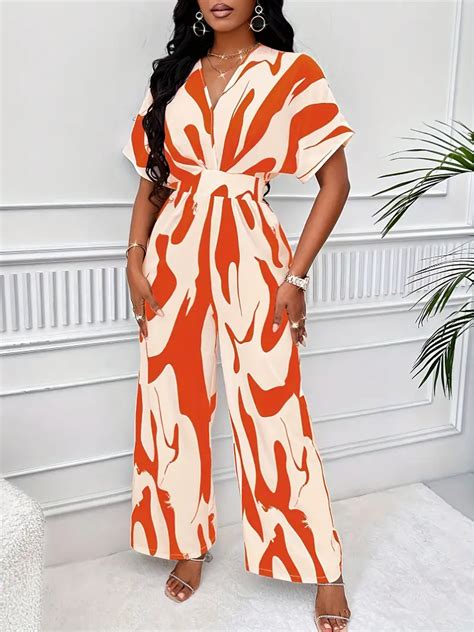 Allover Print Wide Leg Jumpsuit Elegant Batwing Sleeve Temu United