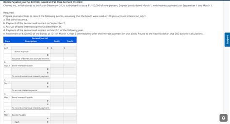 Solved Bonds Payable Journal Entries Issued At Par Plus