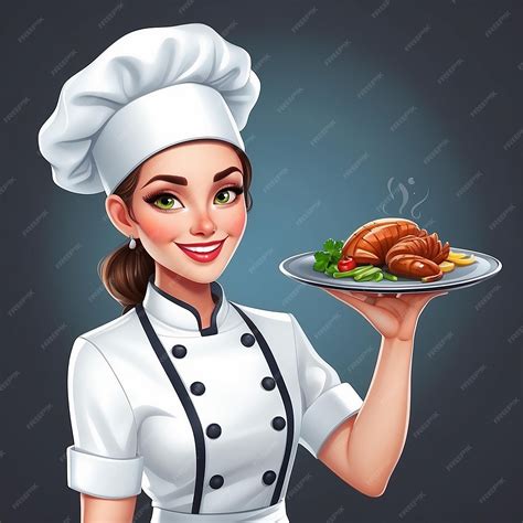 Premium Photo Cartoon Woman Chef Holding A Silver Plate And Giving A Perfect Okay Delicious