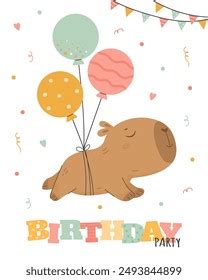 Cute Capybara Happy Birthday Balloons Stock Vector Royalty Free