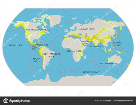 Ilustración Con Mapa Geográfico Placas Tectónicas Ilustración de stock