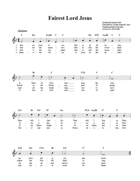 Fairest Lord Jesus C Instrument Sheet Music (Lead Sheet) with Chords ...