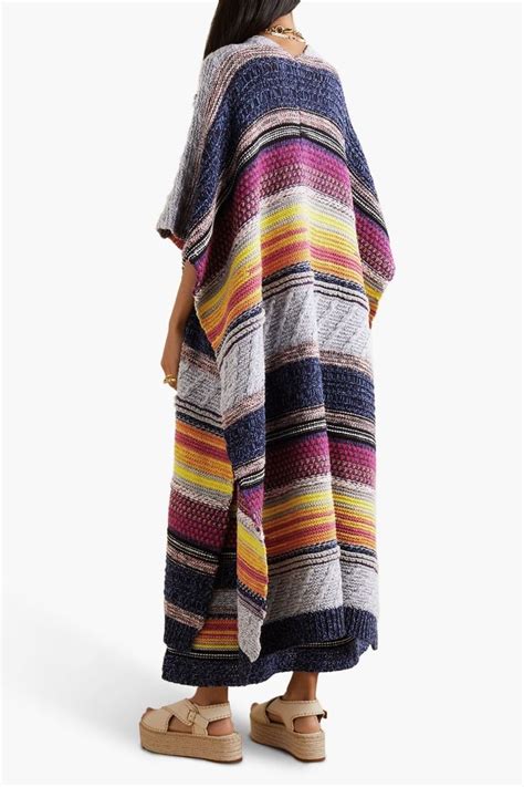 ChloÉ Striped Cashmere And Wool Blend Poncho In 2024 Knit Fashion